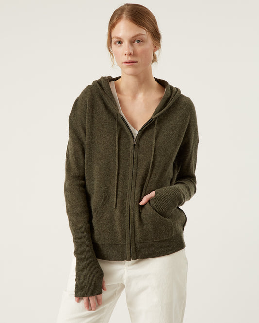 LINA wool and cashmere hooded cardigan