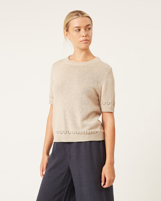 RONNIE linen and cotton short-sleeve sweater